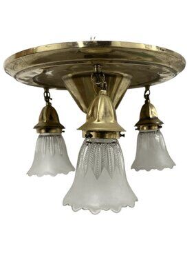 Vintage Victorian Style Solid Brass 3 Light Wired Flush Mount Ceiling Light Fixt